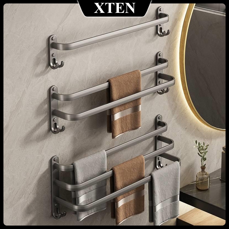 XTEN 60cm Gun Grey/Black Towel Rack Wall Mounted Towel Holder for ...