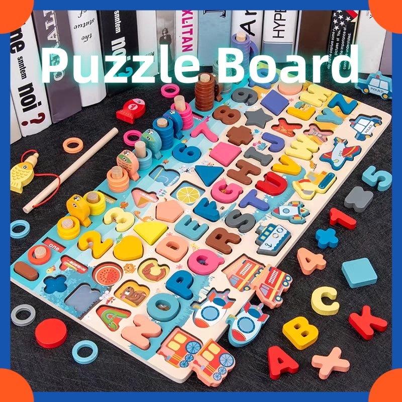 10 IN 1 Montessori Educational Toys Wooden Puzzles Board Early Learning ...
