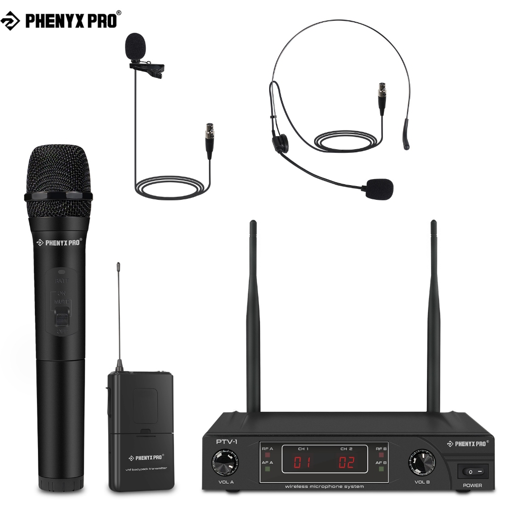 Phenyx Pro PTV 1B VHF Wireless Microphone System Mic Set with 1