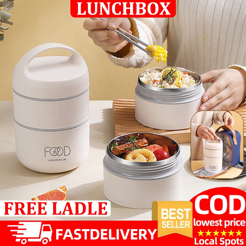 Lunch-Box With Lunch Bag Layers Portable Lunch Box Breakfast Cup Ableware  Bento Insulated 304 Stainless Steel For Kids Free Folding Spoon