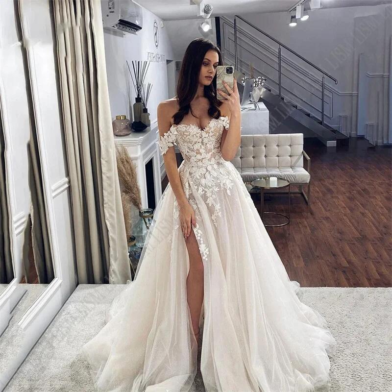 Exquisite Sweetheart Bride Dresses Off Shoulder Appliqued Boho Wedding Gown High Side Slit Formal Robe De Mariee 2024 Shopee Philippines