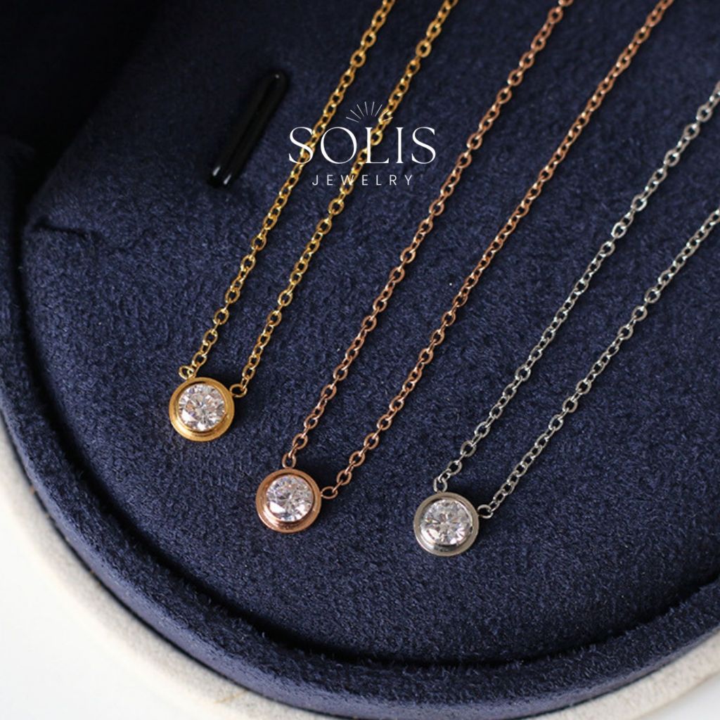 Colors 18K Gold Zircon Diamond Pendant Necklace Chian • Silvery Rose Gold  Necklaces Stainless Titanium Steel