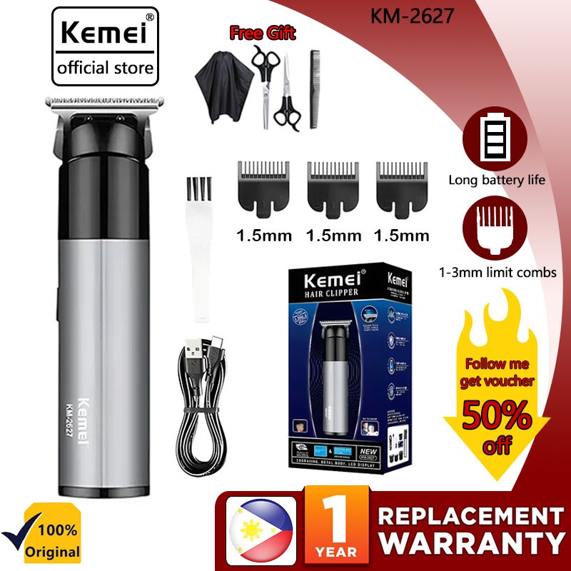 Kemei KM-2627 USB Cordless Rechargeable Hair Clipper Strong Power Hair ...