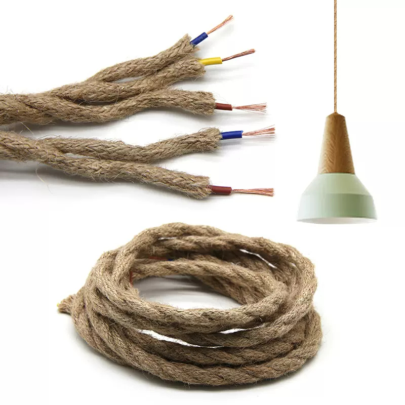 Vintage Hemp Rope Twisted Wire Woven Pendant Light Wire DIY Lighting ...