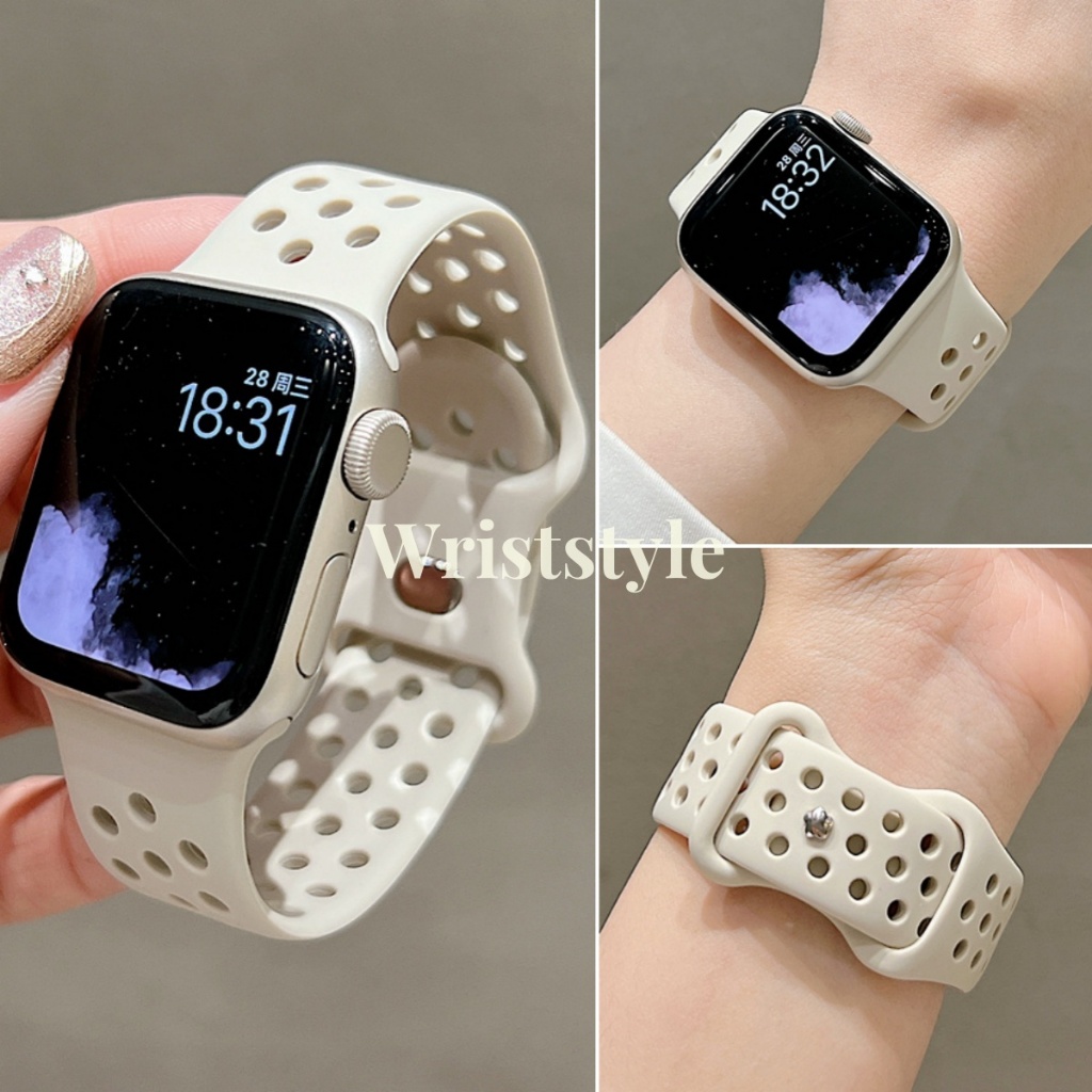 Double Buckle breathable sports silicone Watch strap band for iWatch  S10/9/8/7/6/5/4/3/2/1 SE2 ULTRA Soft rubber replacement strap accessories  for