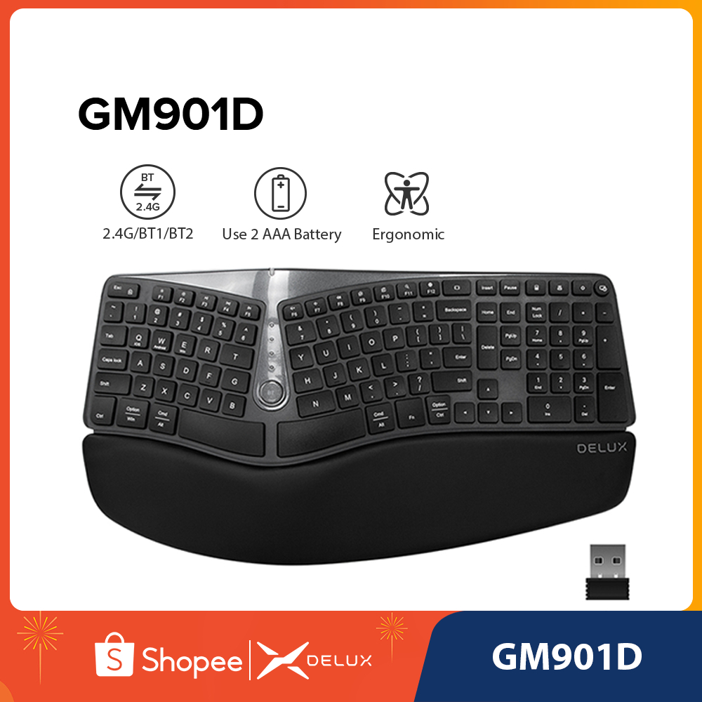 Delux Gm901D Gm901 Wireless Ergonomic Split Keyboard With 2.4G USB ...