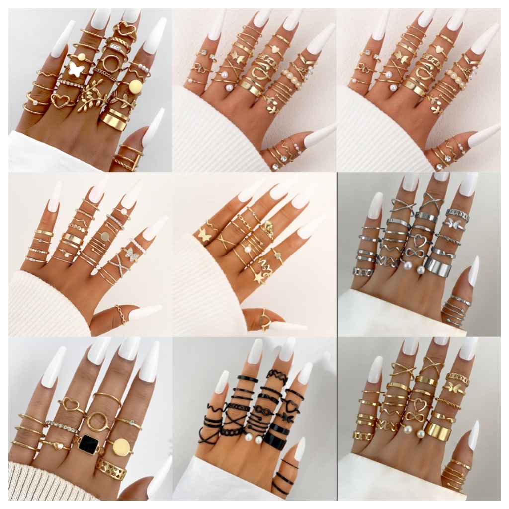 FCPH 24PCS Vintage Gold Silver Color Heart Rings Set For Women ...