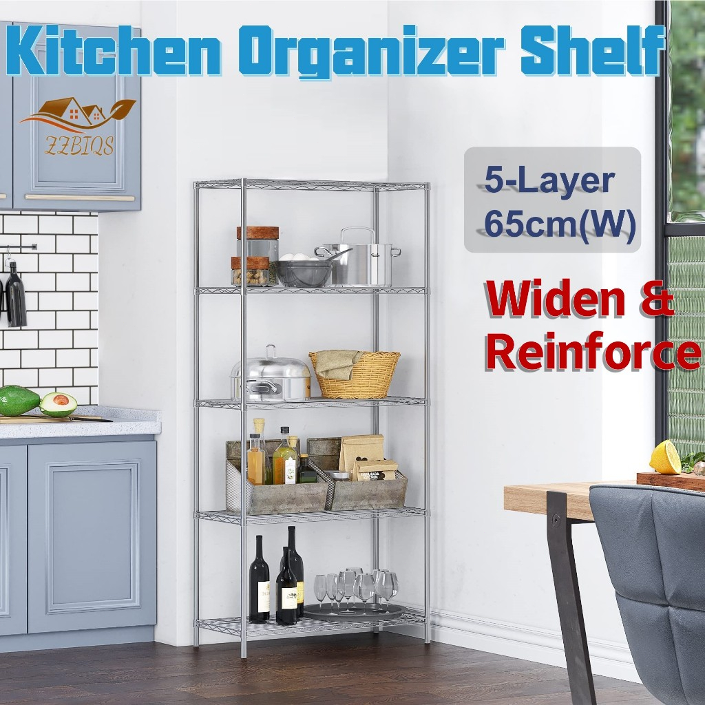 Kitchen Shelf Organizer Steel Storage Rack Space Saver Kitchen Rack  Microwave Oven Rack Stainless -Silver