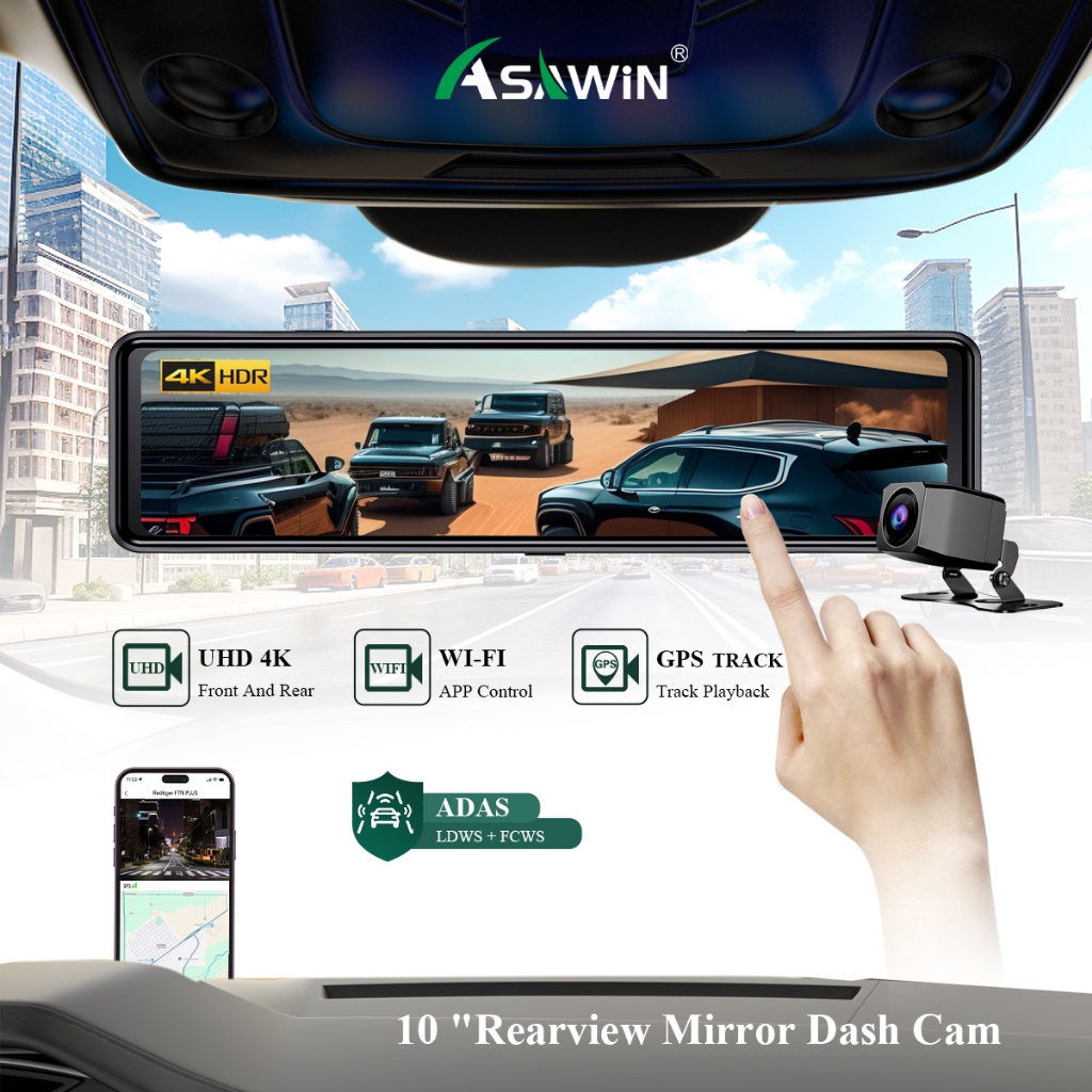 Asawin H109 4K WIFI Rear View Mirror Dashcam GPS ADAS Front And Back