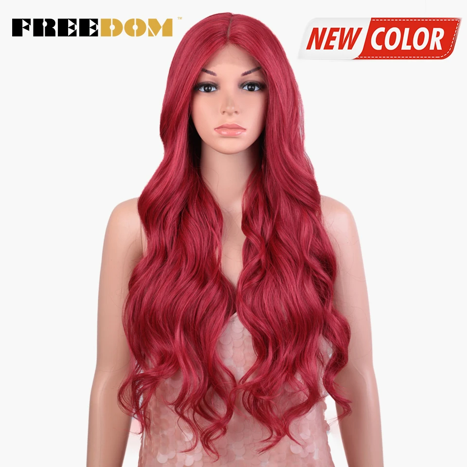 Freedom Synthetic Lace Wigs Ombre Long Wavy Purple Green Ginger Front ...