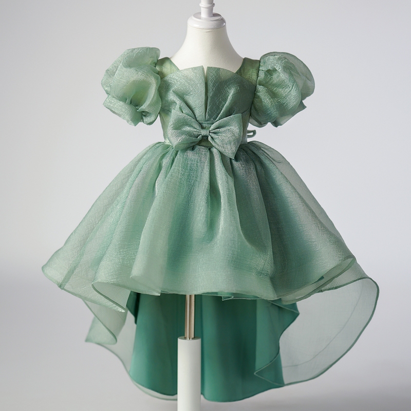 Girls Princess Emerald Green Dress Bubble Sleeve Cocktail Dresses For ...
