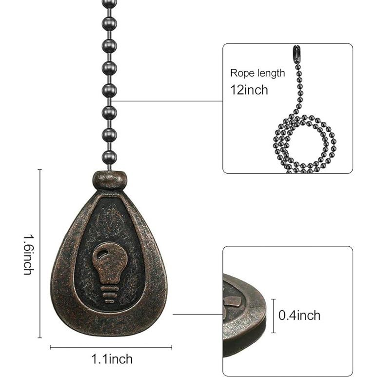 Bronze Ceiling Fan Pull Chain Set, Decorative Fan Pull Chain Pendant Extension, 12 Inches Lighting & Fan Beaded Ball Chain Extender With Connector (2 Pack) 【Packing & Excellent Quality】: Including 2pcs Bronze Pull Chains (12 Inches/each), Zinc Alloy And Copper Material, This Fan Pull Chain Extender Is Much More Durable & Not Easy To Rust.
