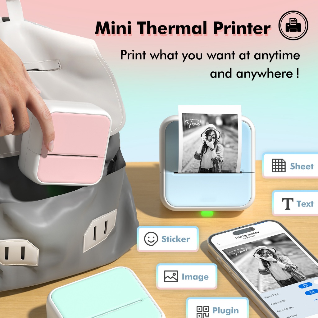 Mini Portable Thermal Label Printer Pocket Printer Wireless Bluetooth ...