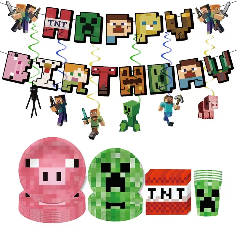 Cartoon Minecraft Play Time Theme Party Decoration Supplies For Kids ...