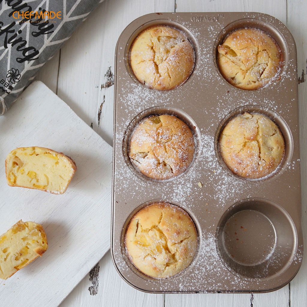 CHEFMADE Muffin Cake Pan, 6-Cavity Non-Stick Cupcake Pan Bakeware, FDA  Approved for Oven Baking Cup (Champagne Gold) WK9020