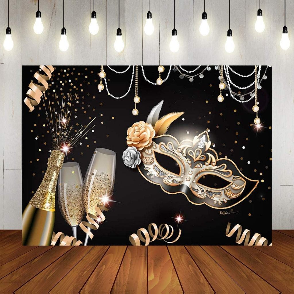Masquerade Photography Backdrops 7x5ft Retro Gold Black Mask Carnival ...