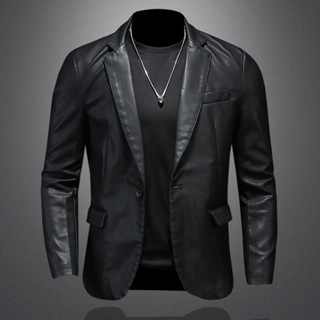 Fashion Men's High quality Casual leather jacket Male slim fit business ...