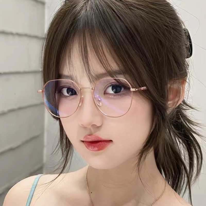 Graded Eyeglasses with Grade -50 100 150 200 250 300 350 400 Myopia glasses  Circular frame women's high-value student models anti-blue light display