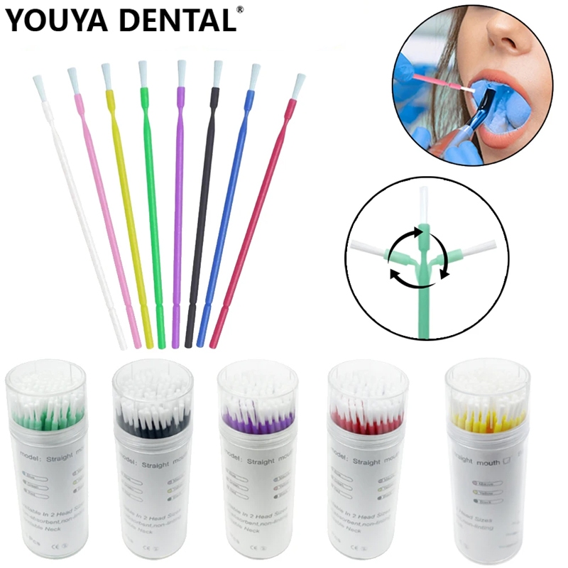 100pcs/Box Dental Disposable Fluoride Brush Dental Applicator Brush Can ...