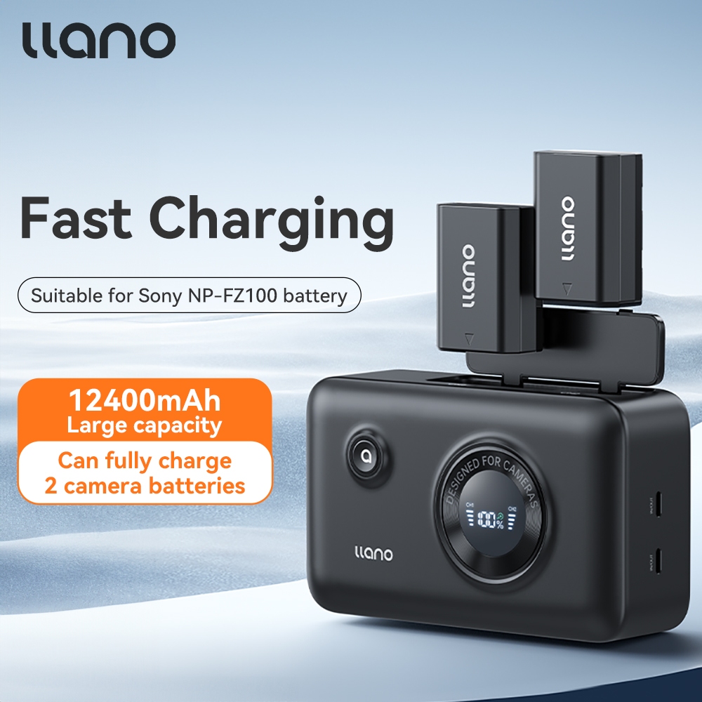 Llano Fast Camera Battery Charger Dual Slot Digital Display with Battery Charging Storage