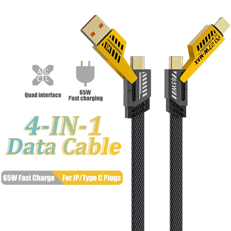 4 In 1 65W Super Fast Charging Cable Data Cable Convertible Metal ...