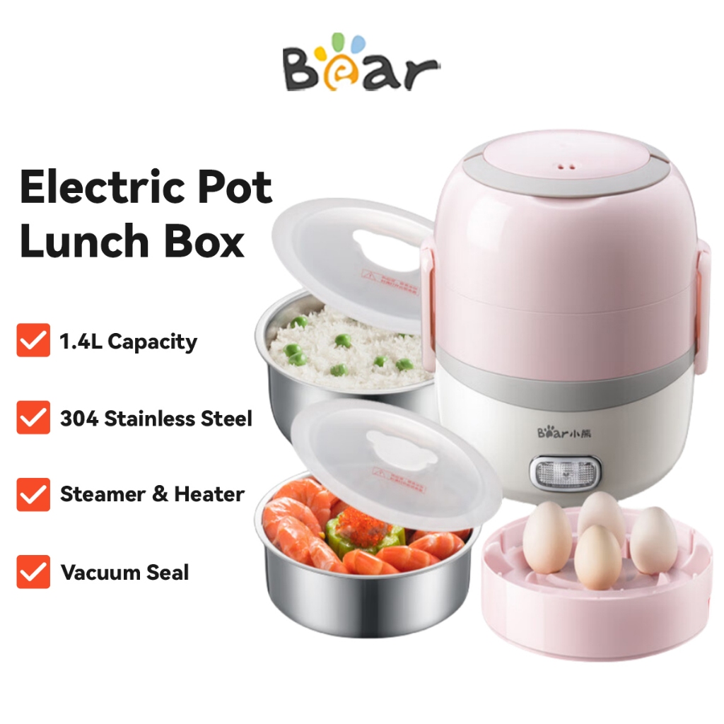 Bear Lunch Box Electric Bento Heater Box Cooking Pot Steamer 2 Layer ...