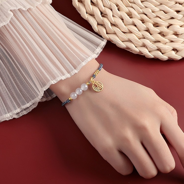 Hand-woven Rope Lucky Fortune Pendant Safe Bracelet Benming Year Red ...