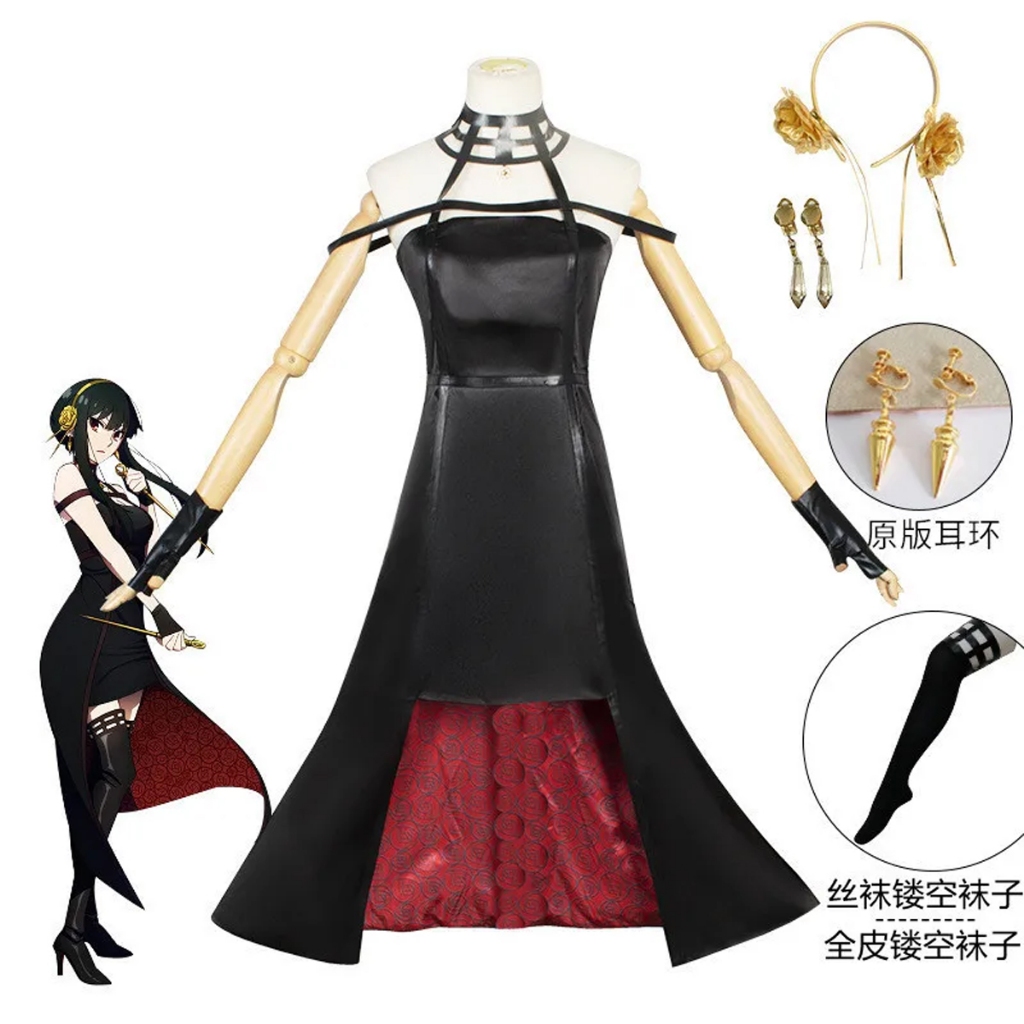 Yor Forger Cosplay Costume Wig Killer Assassin Gothic Halter Black ...