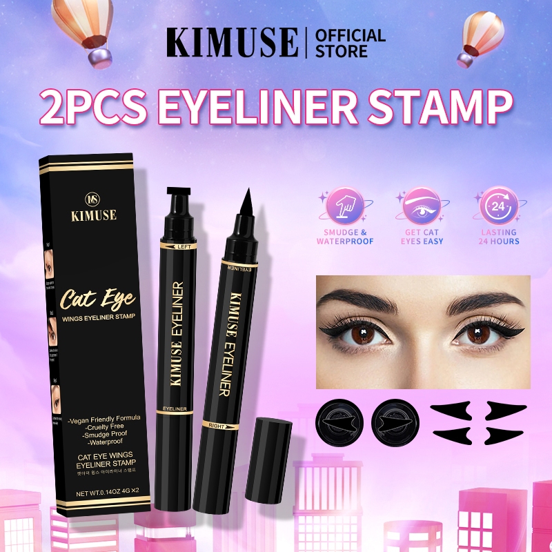 Kimuse 2pcs Set Double Head Waterproof Eyeliner Pen Cat Eye Winged Eye Eyeliner Cosmetic Seal 