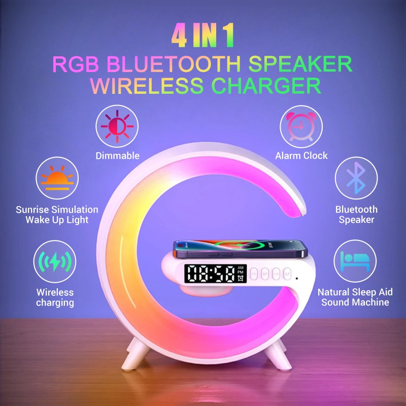 LED Ambient Light RGB Wireless Charger Bluetooth Speaker Desk Lamp ...