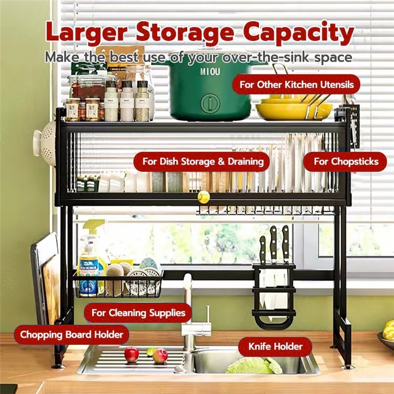Kitchen Dish Rack Dish Cabinet Rack Sink Rack With Cover Drying Storage ...