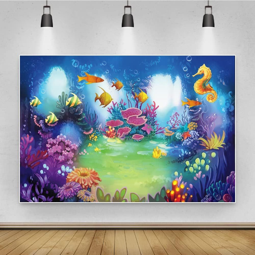 5x3ft Cartoon Ocean Photography Backdrop Under The Sea Coral Fish ...