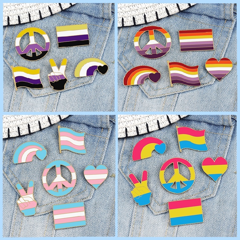 100 Styles Colorful Rainbow LGBTQ Flag Enamel Pins Cartoon Heart ...
