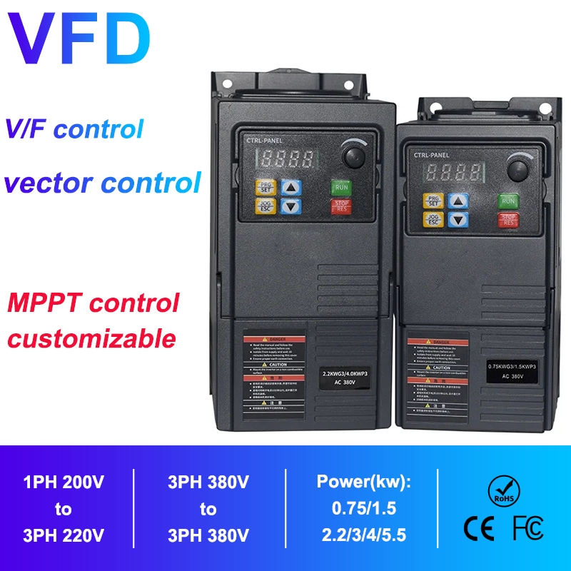 220V 380V VFD Variable Frequency Drive Inverter 0.75/1.5/2.2/4/5.5KW ...