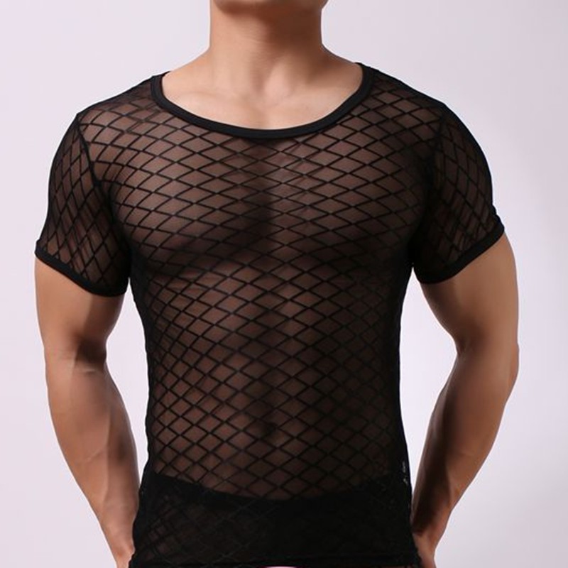 T-shirt Homme Mesh Transparent Résille - Sans Manches - Noir - Neuf Sans étiquettes