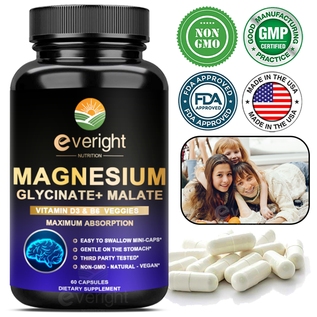 Magnesium Glycinate Malate Supplement for Nerves System, Improve Mood Nervous, Muscles Recovery