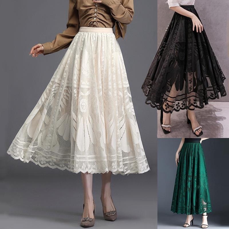 Lace Tulle Long Skirts For Woman High Waist A line Maxi Skirts