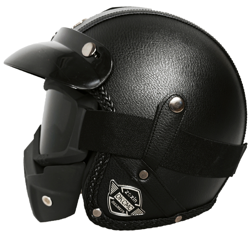 ICC Standard Harley Motorcycle Helmet Retro Half Helmet Open Face with Goggles Masks Gloves