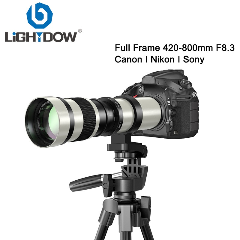 Lightdow Telephoto Lens 420-800mm White Manual Zoom Lunar Photography  Lens with T-mount Adapter Ring, Suitable for Digital SLR Cameras and