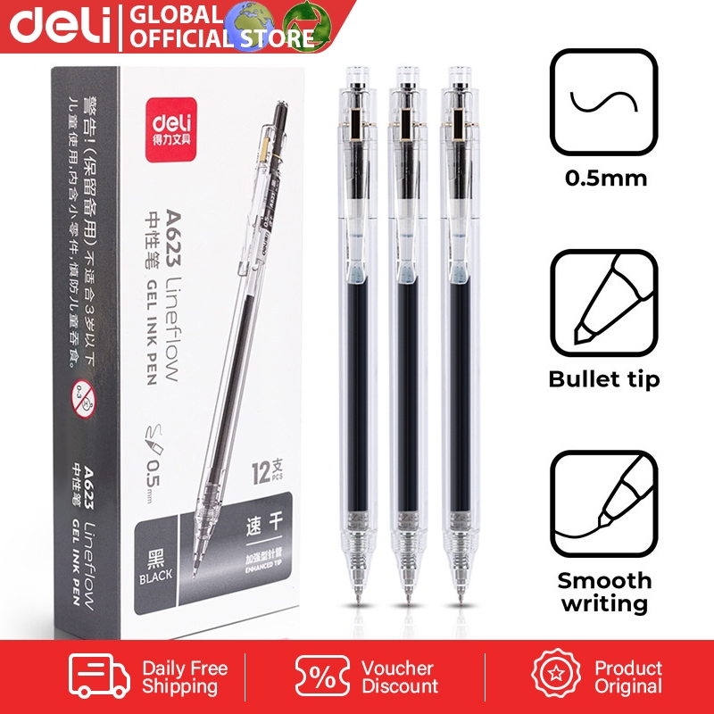 Deli Ballpen Fast-dry Press Gel Pen 0.5mm Large Capacity Black Ink ...