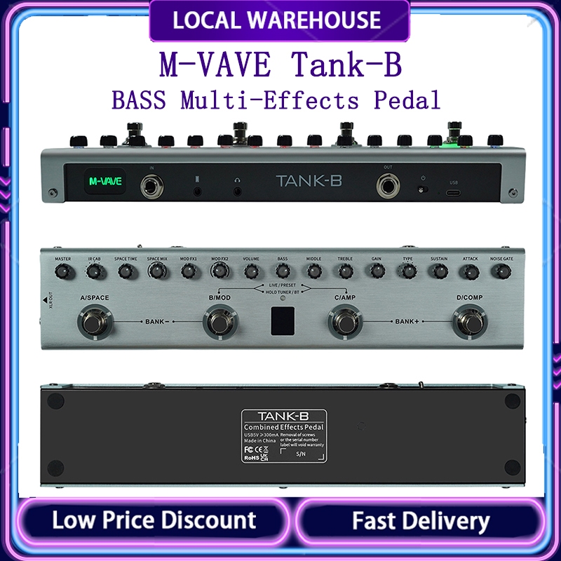 M-VAVE Tank-B BASS Multi-Effects Pedal Rechargeable 36 Presets 9 Preamp ...