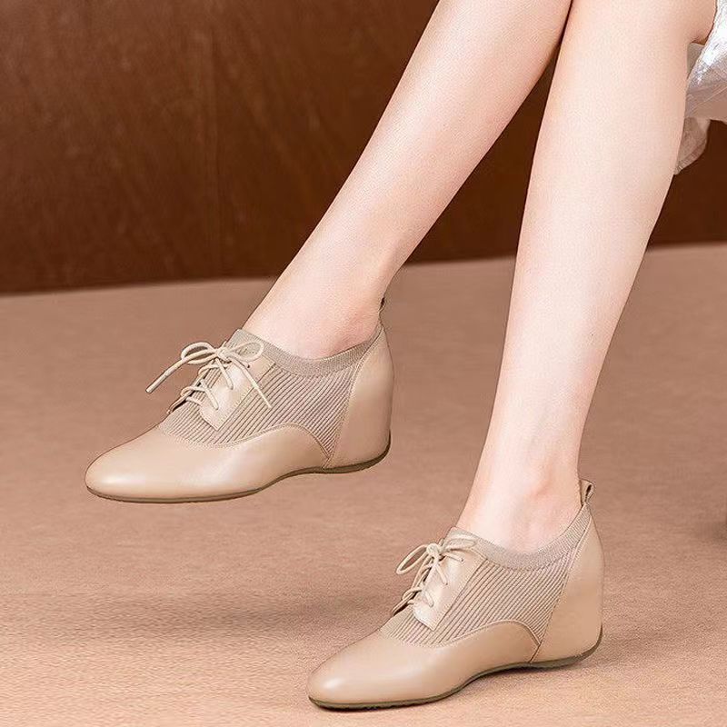 SAB Ankle Boots Wedge Heel Lace Up Black Leather Shoes Short Boots Work ...