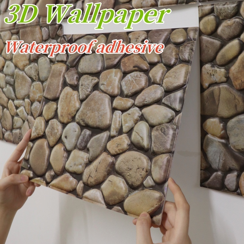 3D simulation stone pattern tile wall stickers self adhesive wallpaper ...