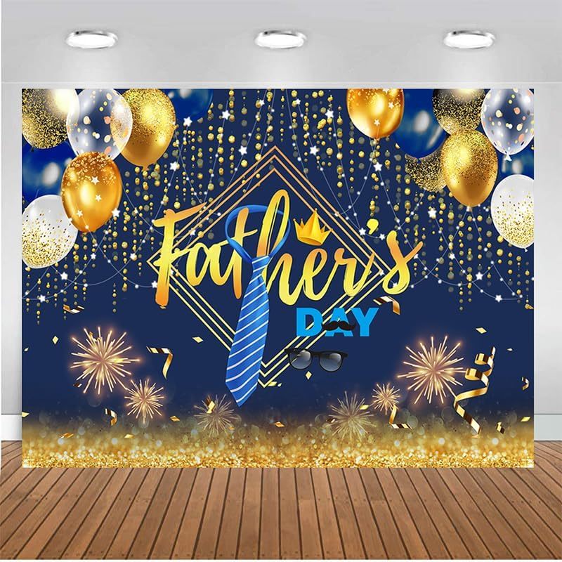 Happy Fathers Day Backdrop Blue Gold Fathers Day Party Backdrop