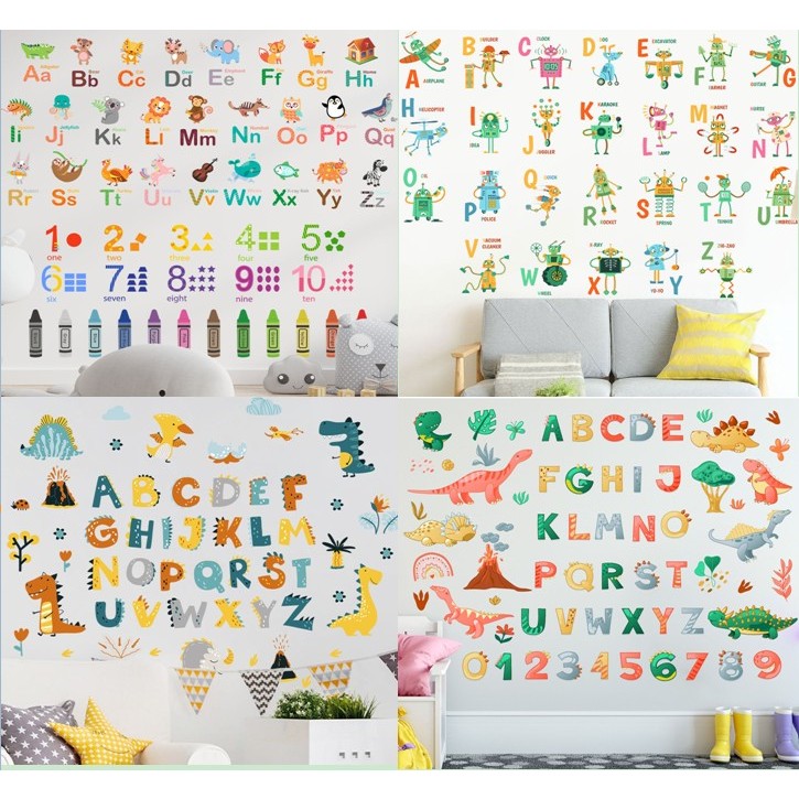 PVC sticky sticker Cartoon animals and ABC English letters decorative ...