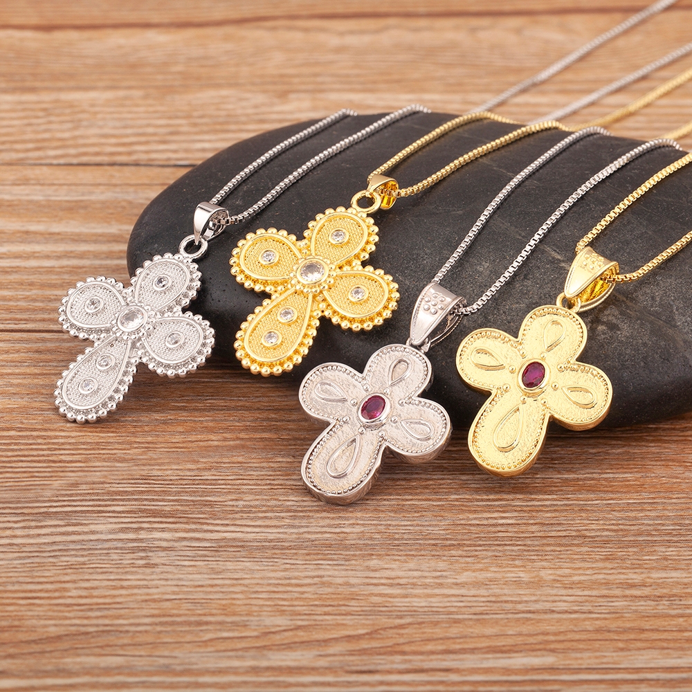 New Popular Irregular Geometric Cross Shape Inlaid Zircon Charm Pendant  Necklace Styles For Women Girl Jewelry Fine Gift