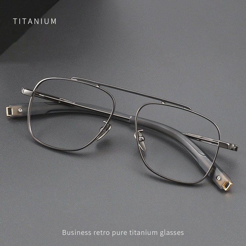 Fashion Double Beam Glasses Frame for Men Titanium Alloy Frame Retro ...