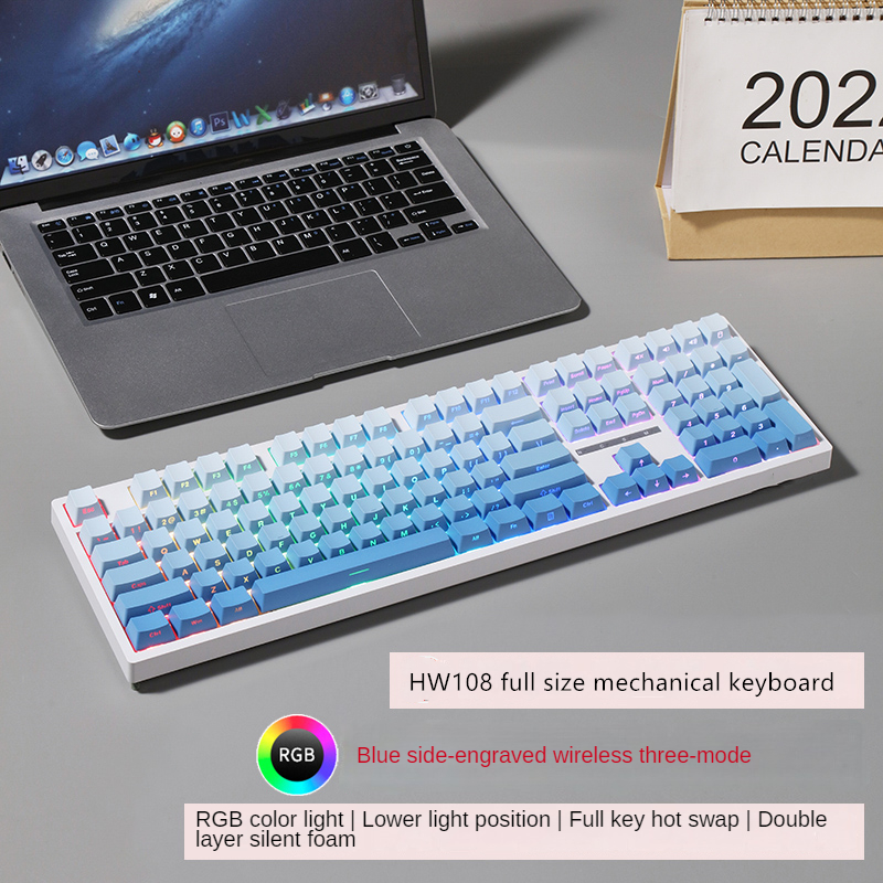 Mathew Tech HW108 Full Size Mechanical Keyboard Wireless Side Printed