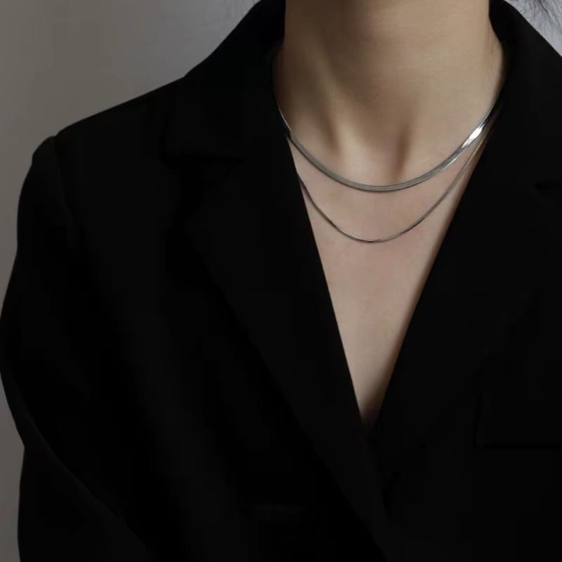Ascetic neutral double layer simple choker chain Snake bone chain ...
