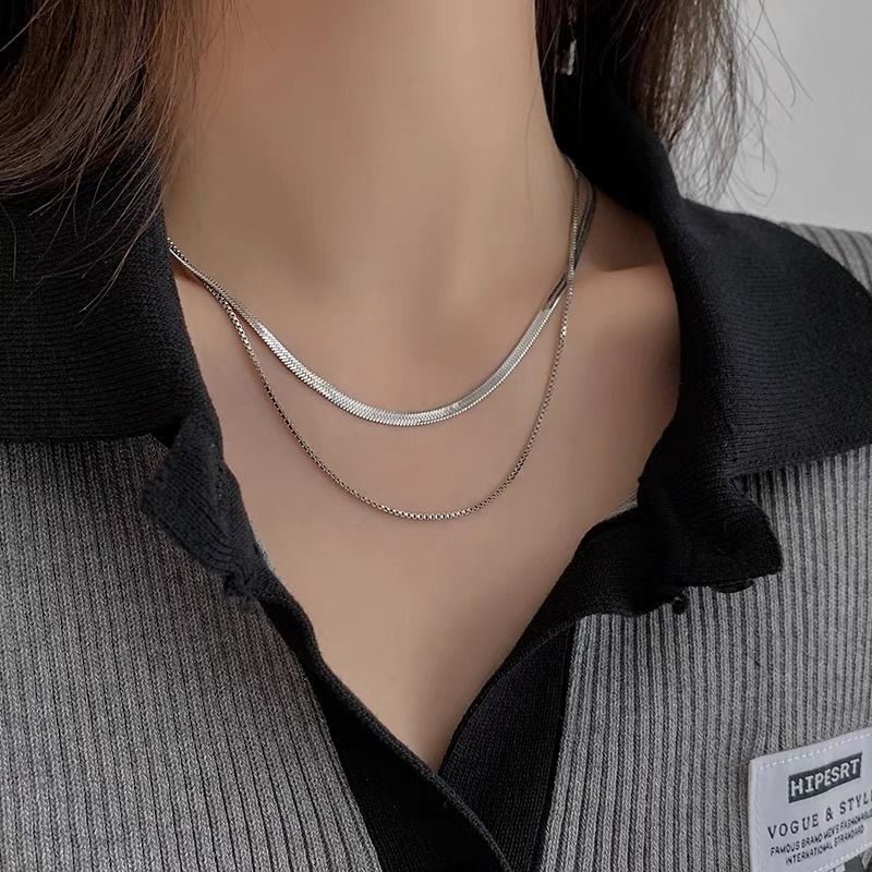 Ascetic neutral double layer simple choker chain Snake bone chain ...